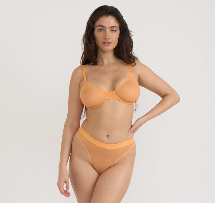 Mesh Unlined Demi Bra - Papaya