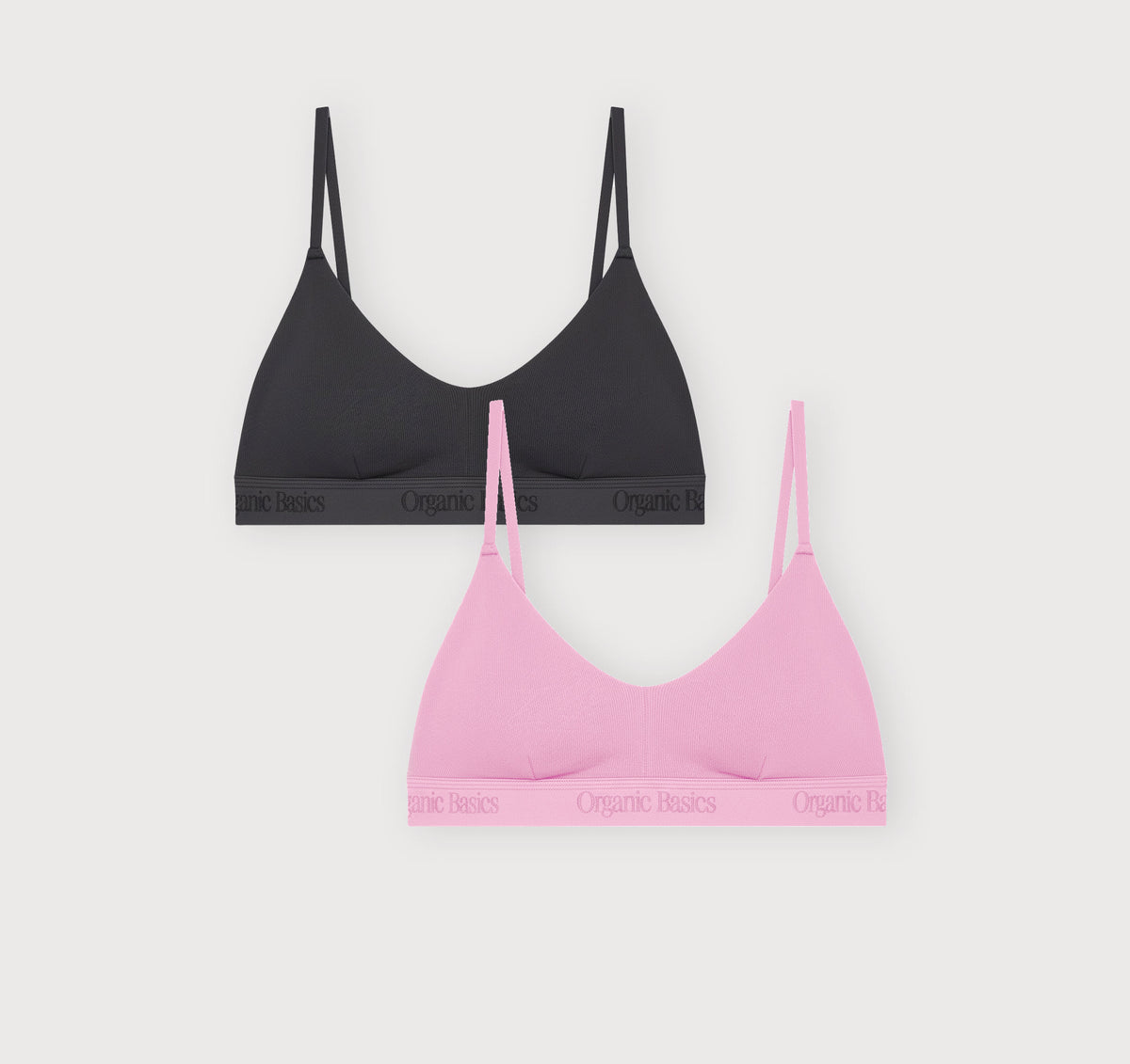 Core Rib Open Back Scoop Bralette 2-Pack - Black / Petal Pink – organic cotton
